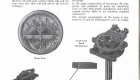 Electric Gasoline Gauge For those model CChrarifst equipped with dash gasoline gauge we herewith outline this instru ment The Nagel R K D electric gauge is essentially a current balancing instrument being in its accur acy completely independent of changes in battery voltage In the tank unit illustration may be seen a contactor geared to the float which divides the resistance in two parts In the dash unit illus tration there may be found two coils each connec ted with one part of the tank unit resistance With the float in the empty position the resistance is completely cut out of the circuit of one coil and fully in the circuit of the other Therefore the first coil will exert a force which will pull the vane clear into that coil and throw the pointer to Empty Dash Unit Tank Unit Complete Assembly As the float travels from empty to full resistance is continually added to the circuit of the first coil causing it to become weaker and the resis tance is cut out of the circuit of the second coil making it stronger and hence the pointer will move in exactly the same ratio toward Full This action continues until in the full position the resistance is fully in the first coil circuit and all out of the second coil circuit so that the second coil will pull the vane clear in throwing the pointer to full One coil is actually balanced against the other and since the same voltage is acting in both coils a variation in the battery voltage will act on both coils equally and will not disturb the reading of the gauge In the same construction of the gauge all resis tances and positions of parts are absolutely fxed so that with proper installation and under normal service there is no attention required whatsoever The current consumption of the gauge is low between 65 and 65 milliamperes as to be neglig Tank Unit Head Mechanism ible insofar as boat operation is concerned and may therefore be utterly disregarded The wiring diagram shown on page 28 illustrates the simple circuit of the gasoline gauge alone It is of paramount importance that the circuit of the gauge should be exactly as illustrated in this diagram that no connectionsibe reversed and that all connections be securely made If these instructions are not followed to the letter not only will the operation of the gauge be faulty but also and more serious the gauge itself is liable to considerable damage electrically On our installations where a wooden dash is